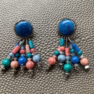 Colorful Exotic Stone/Gem Beaded Drop Earrings